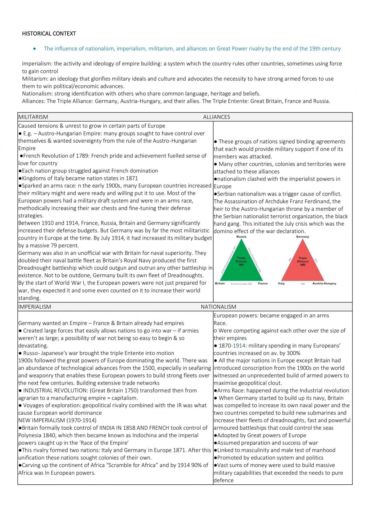World War One Study notes - Page 1
