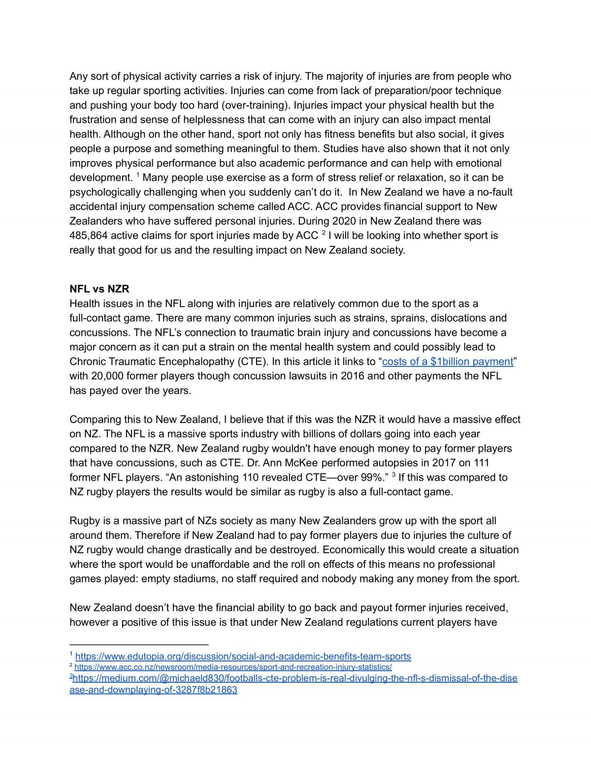 Physical Education 3.5 - Examine a current physical activity event, trend, or issue and its impact on New Zealand society - Page 1