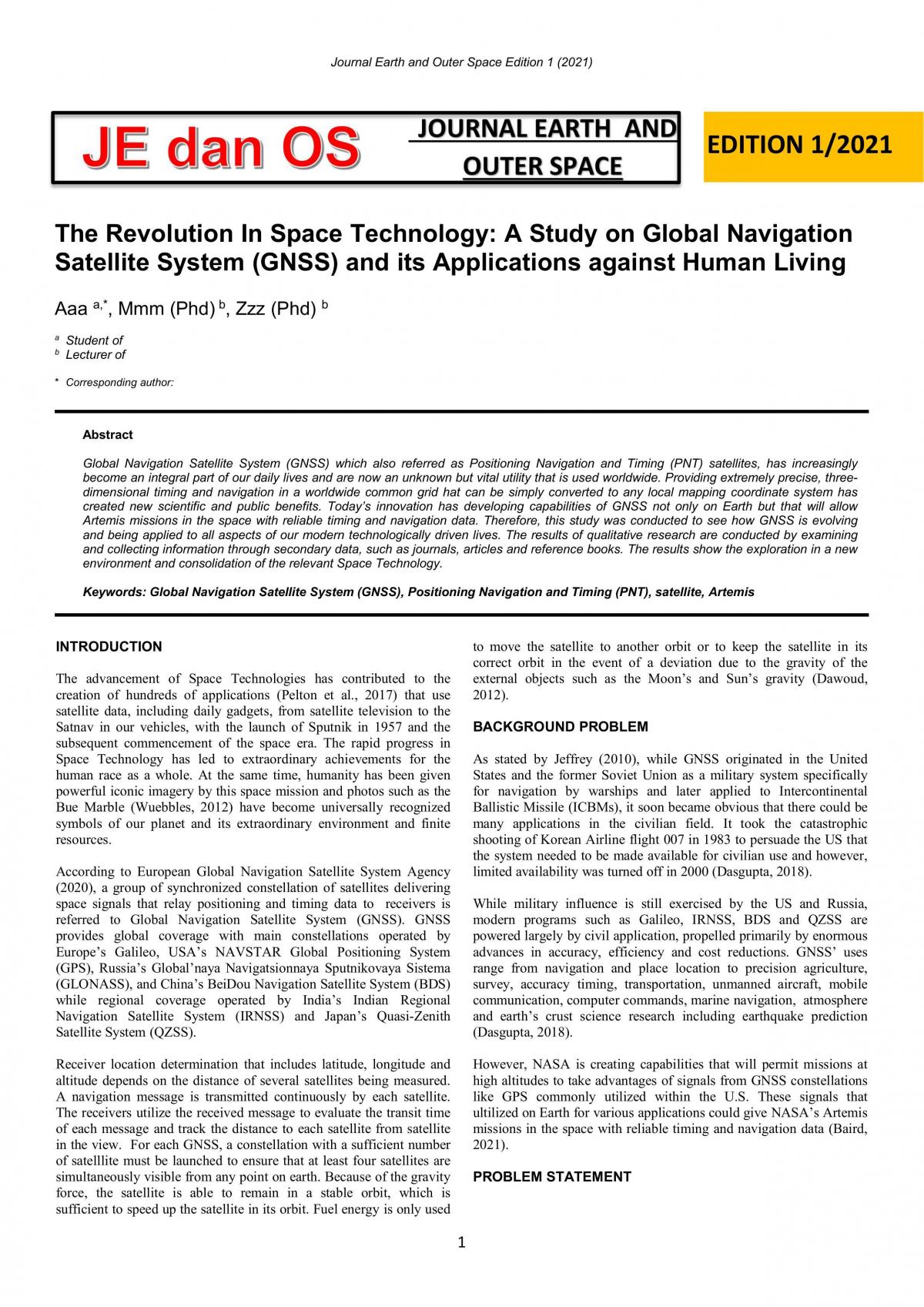 The Revolution In Space Technology: A Study on Global Navigation Satellite System (GNSS) and its Applications against Human Living - Page 1