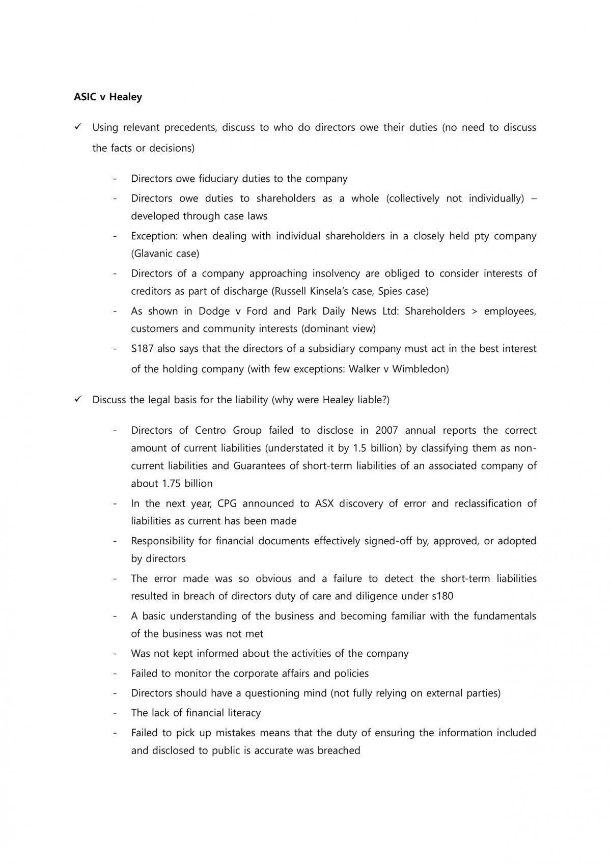 Final Exam Case Revision Notes - Page 1