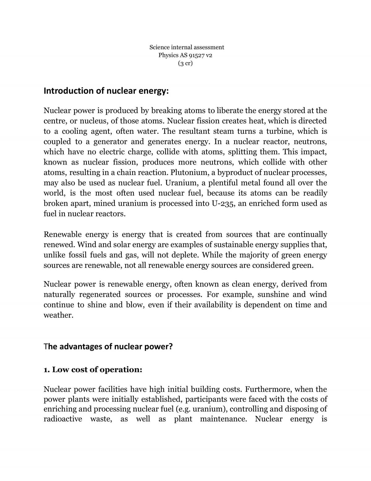 Nuclear Power Science Internal Assessment Physics AS 81527 v2 3 Credits - Page 1