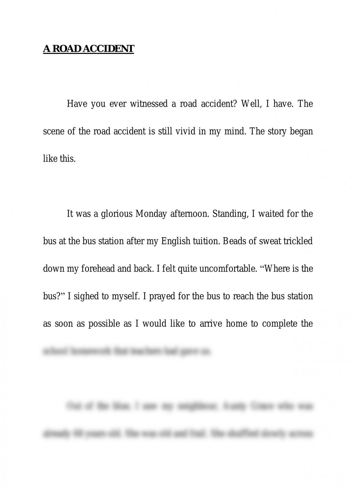essay story about accident spm