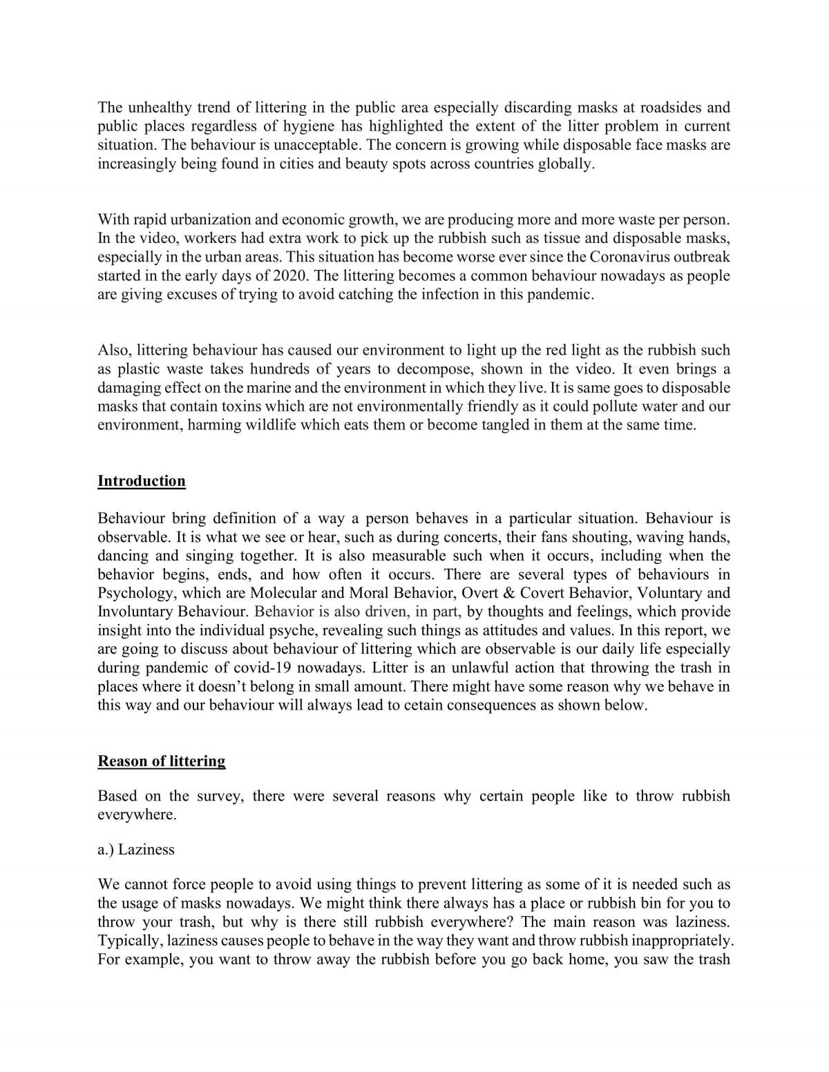 Assignment on Behaviour Littering - Page 1