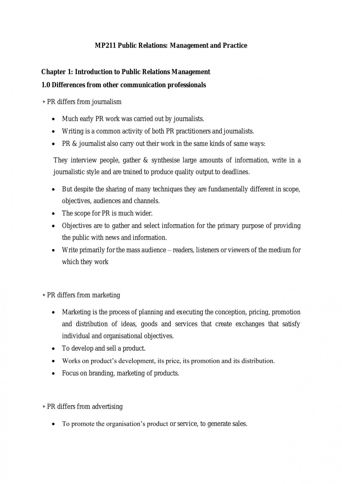 Study notes for Public Relations  - Page 1