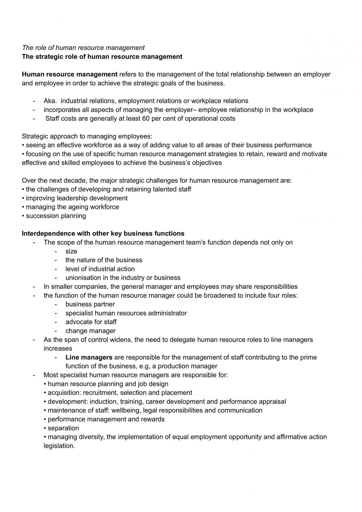 Business Studies: Full Human Resources Notes - Page 1