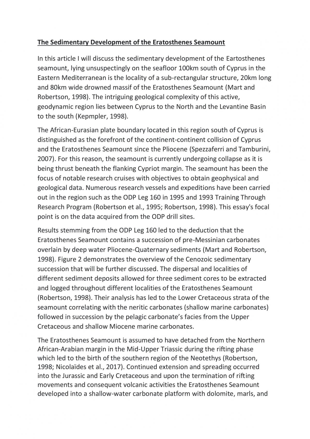 The Sedimentary Development of the Eartosthenes Seamount - Page 1