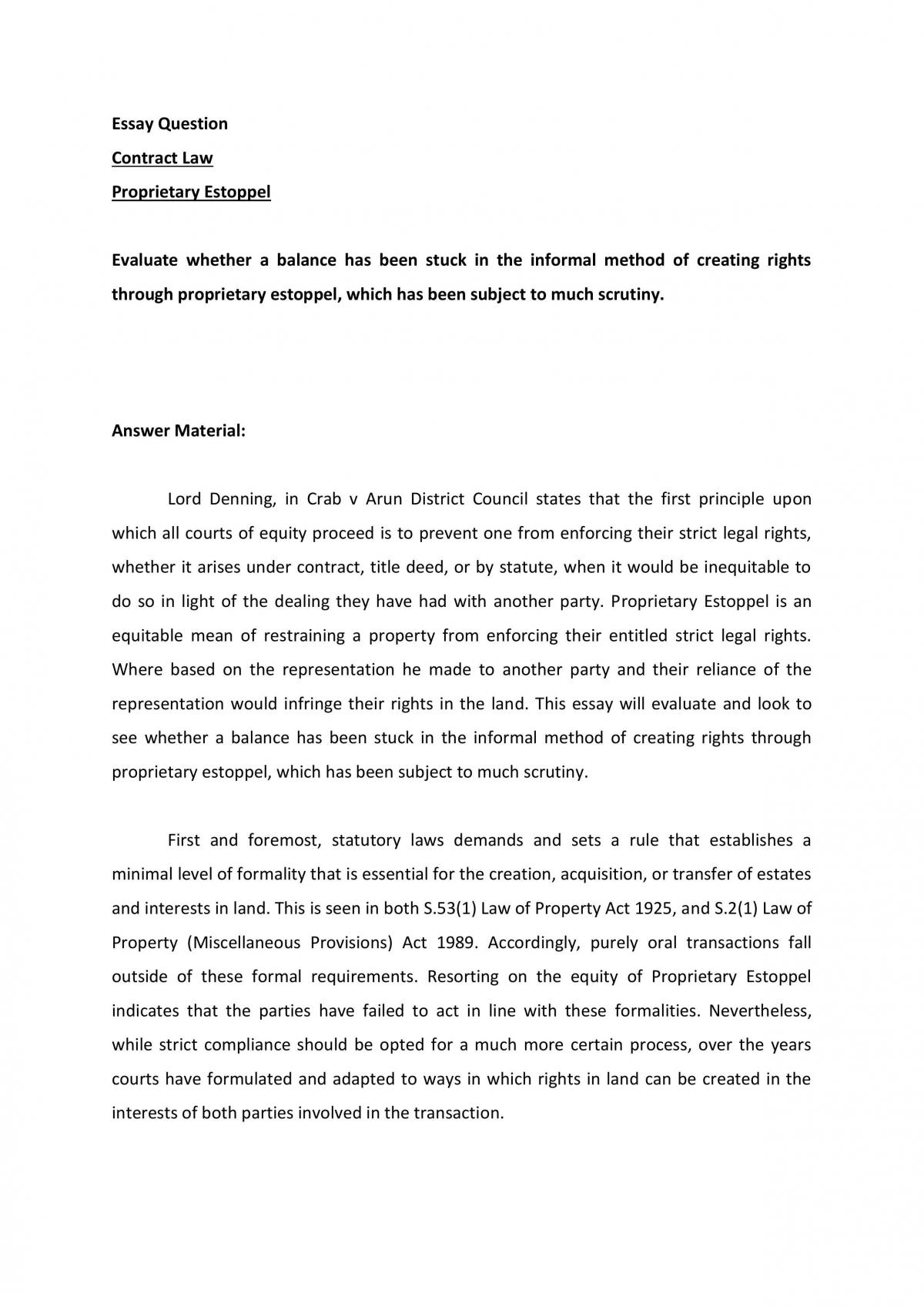 Essay Question on Contract Law - Page 1