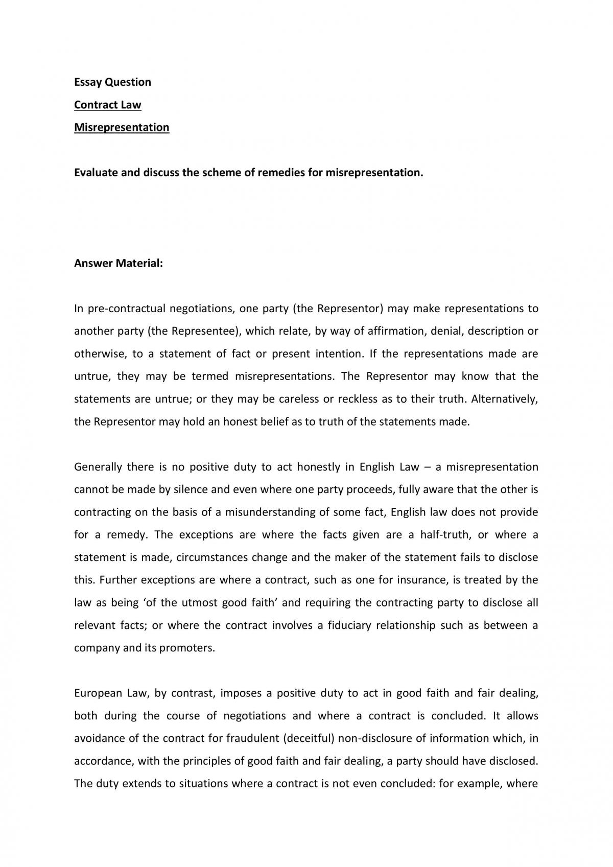Essay Question on Contract Law - Page 1