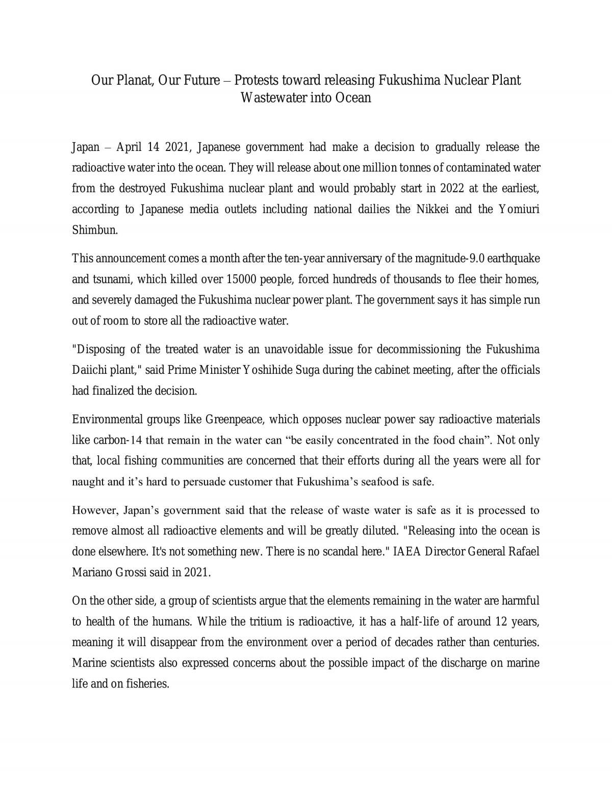Our Planet, Our Future - Page 1