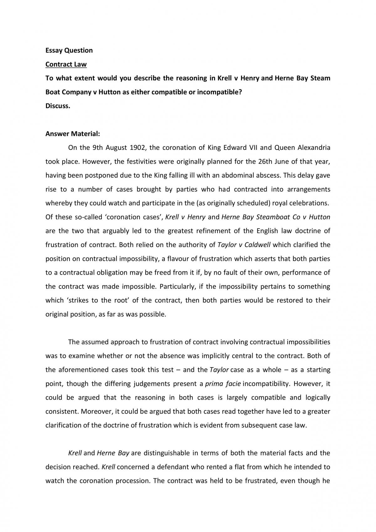 Essay Question on Contract Law - Page 1