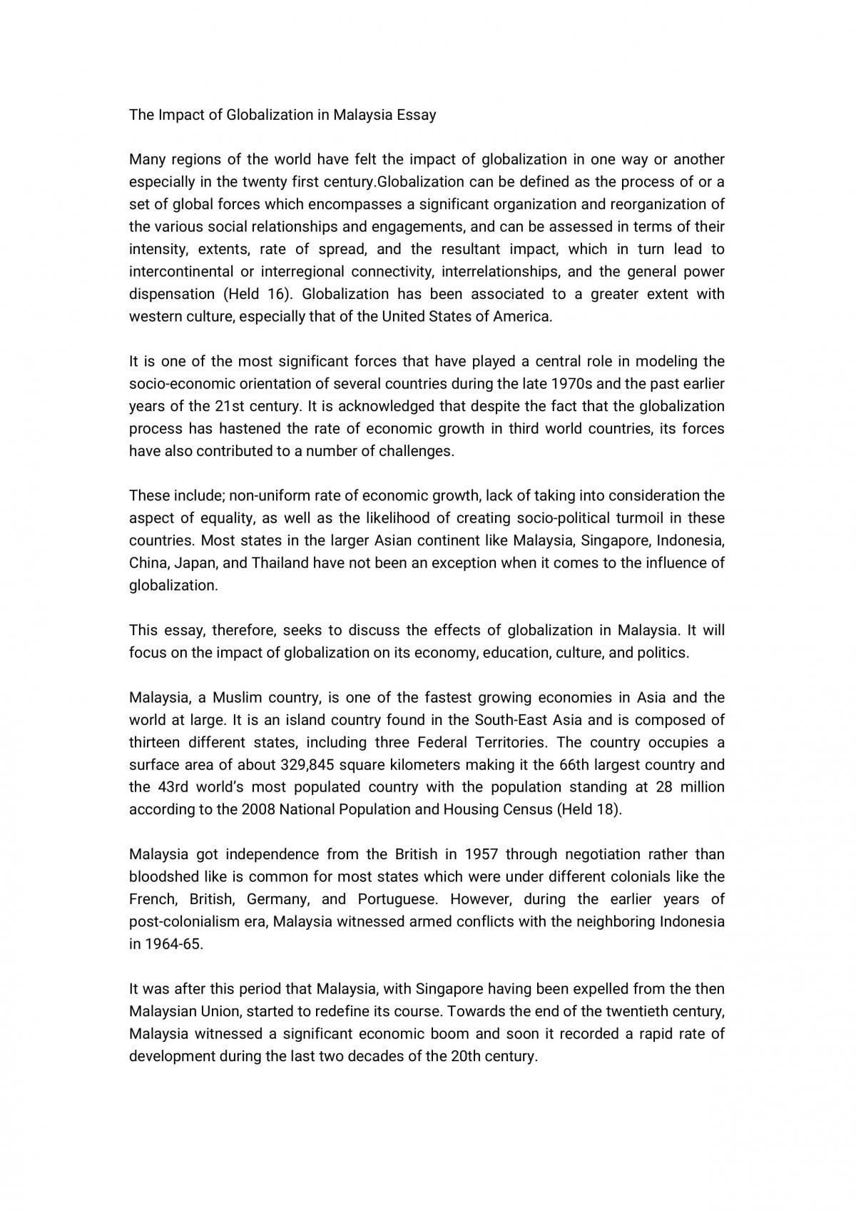The impact of globalization in Malaysia - Page 1
