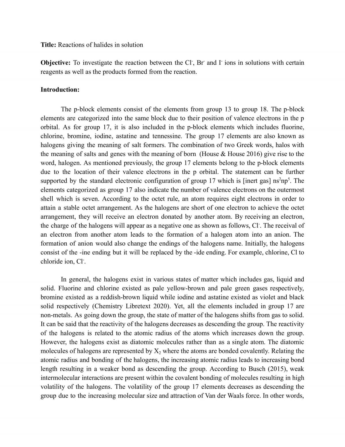 Reactions of halides in solution - Page 1