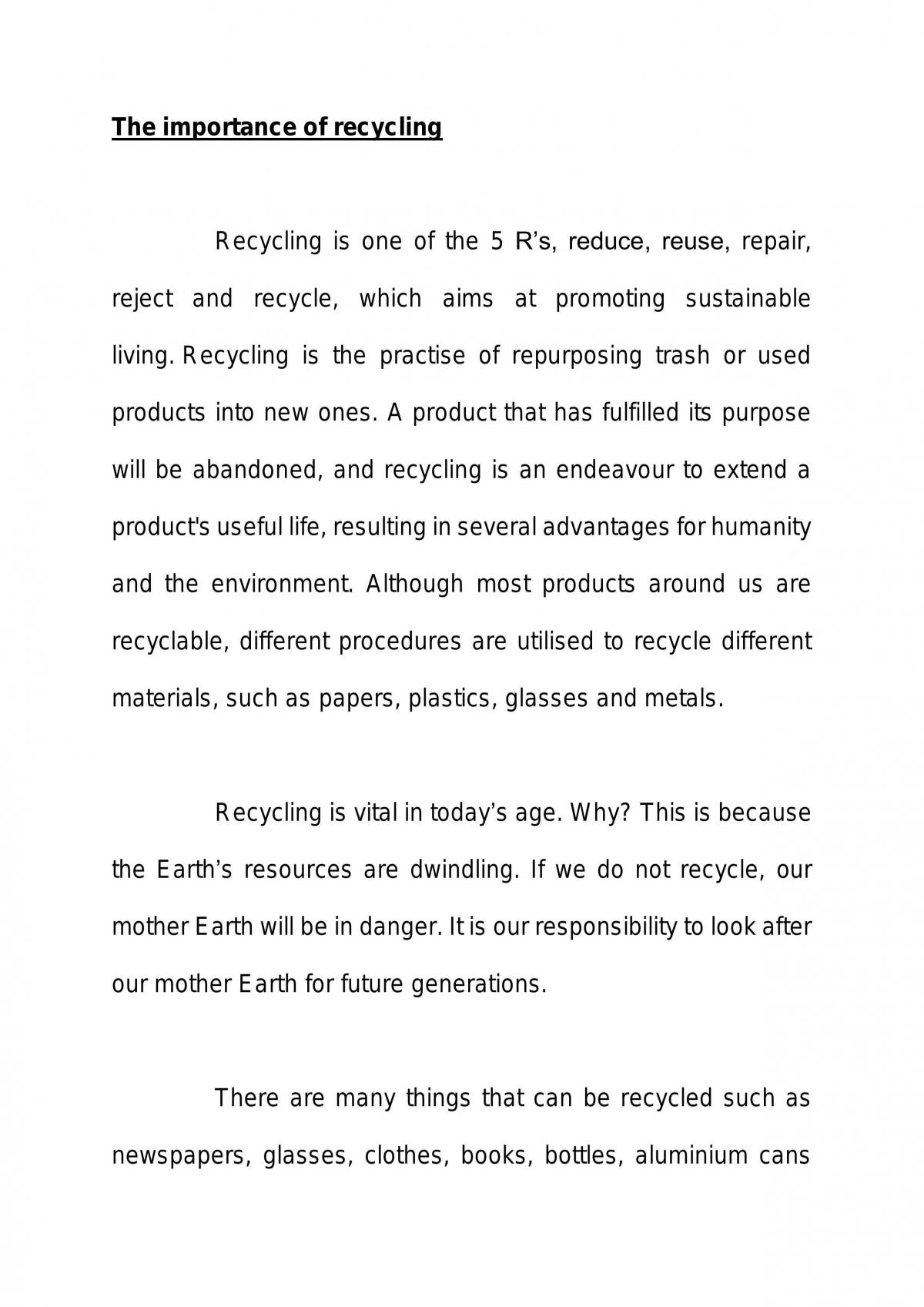 recycling for environment essay