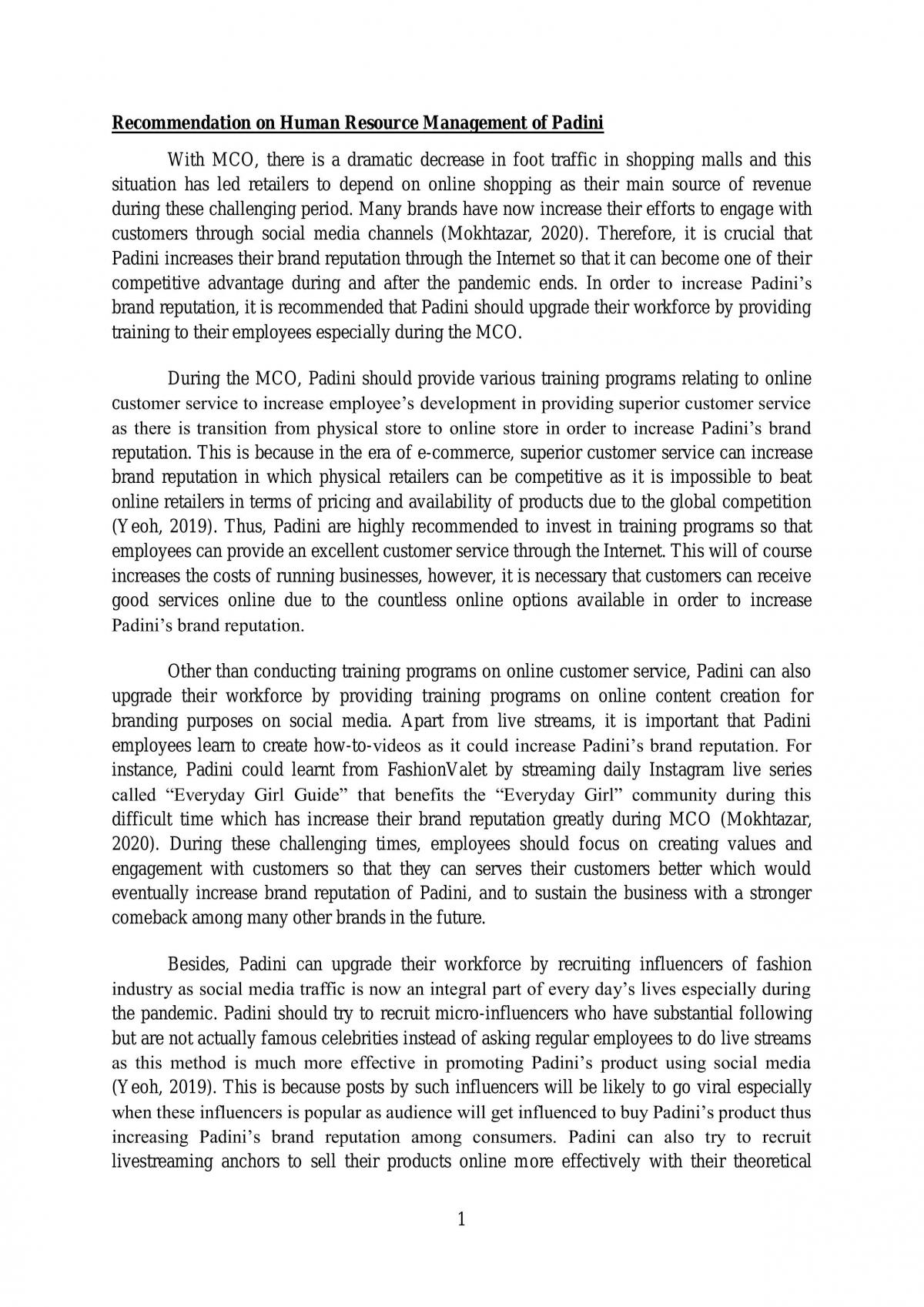 Recommendations on value chain improvements of Padini Holdings Berhad - Page 1