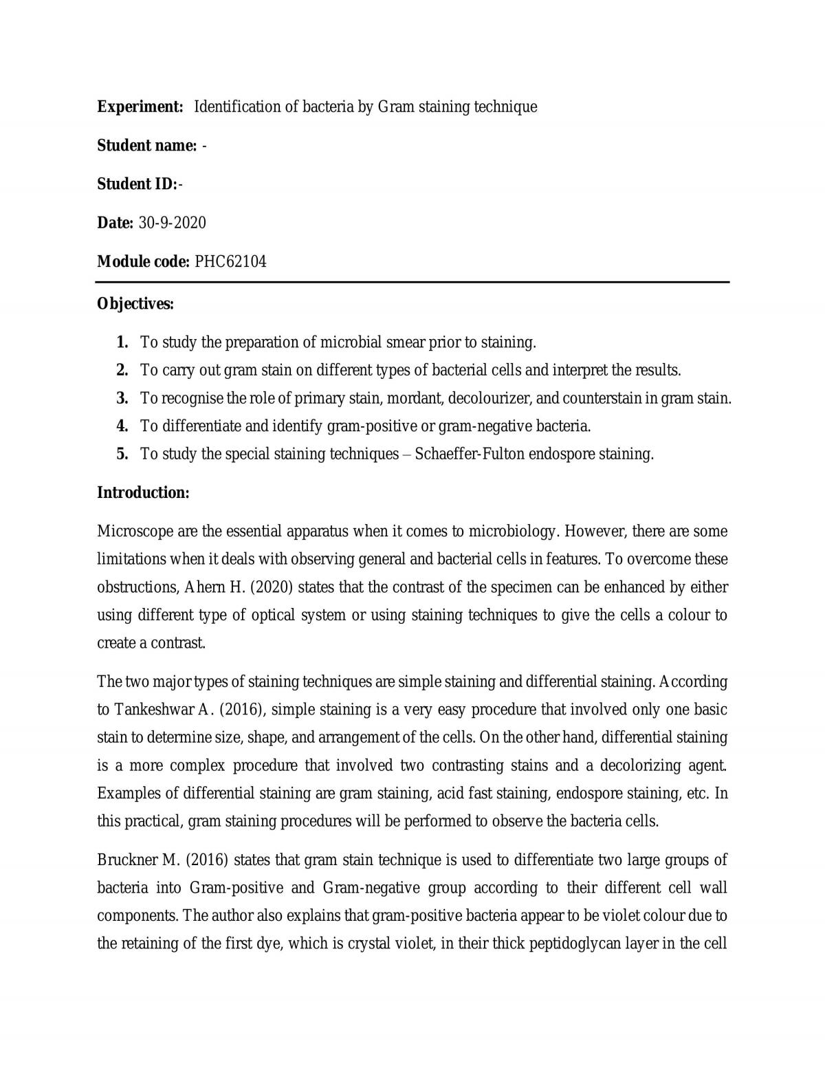 Identification of bacteria by Gram staining technique - Page 1