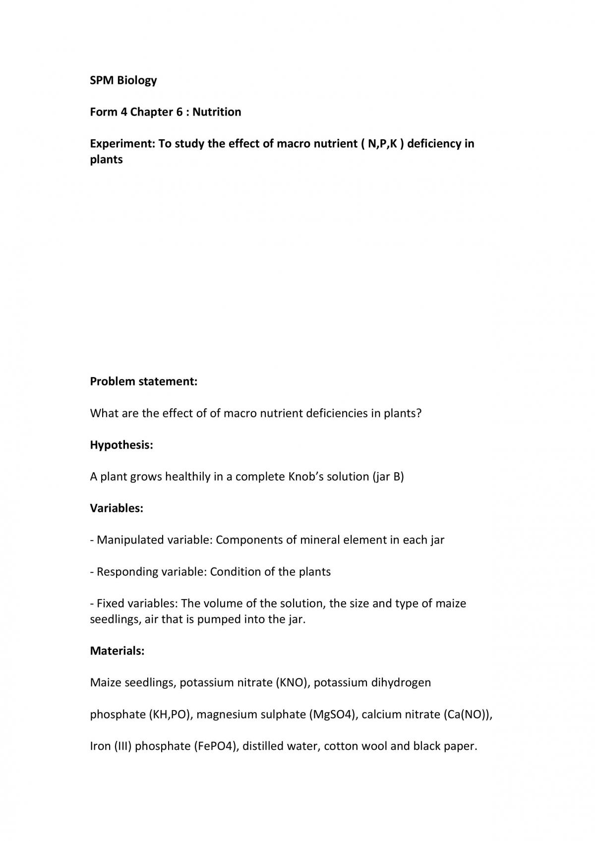 Lab report: effect of macronutrient deficiency plants - Page 1