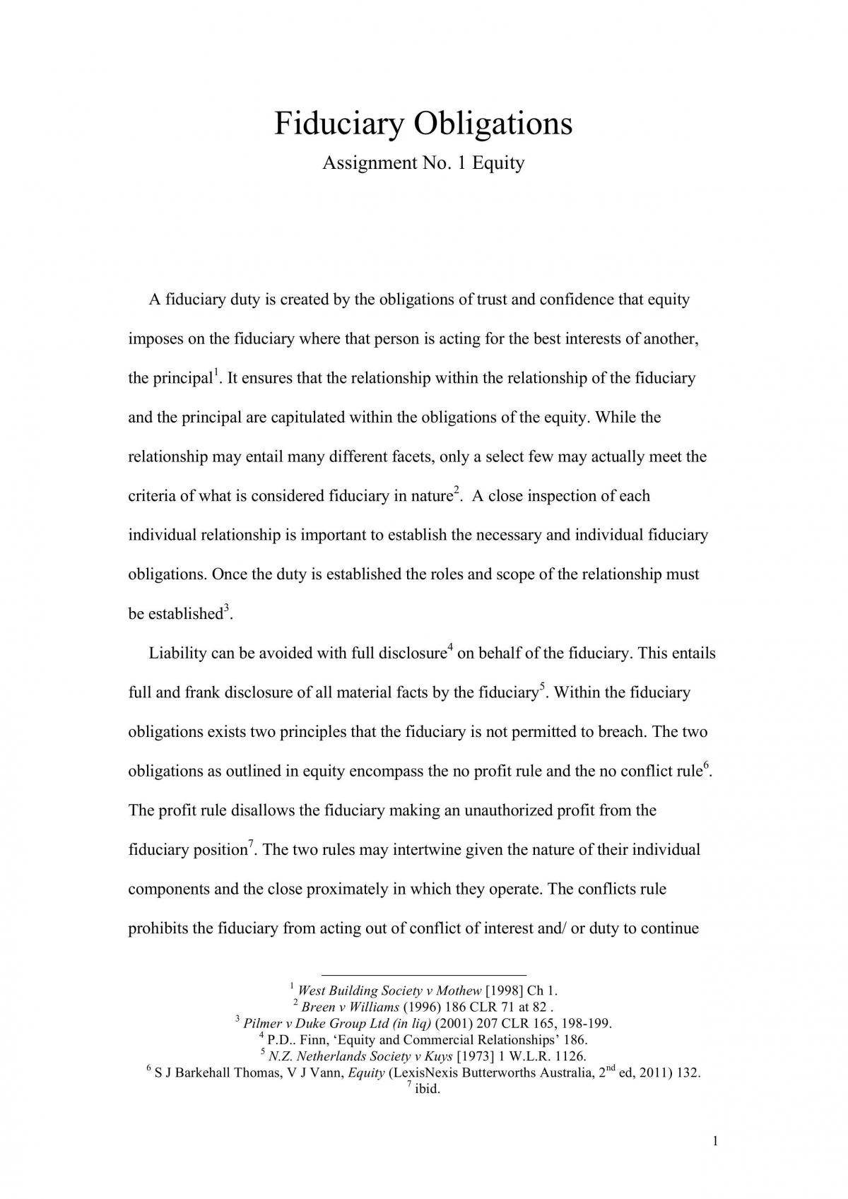 Take home assignment/ essay on the fiduciary relationship  - Page 1