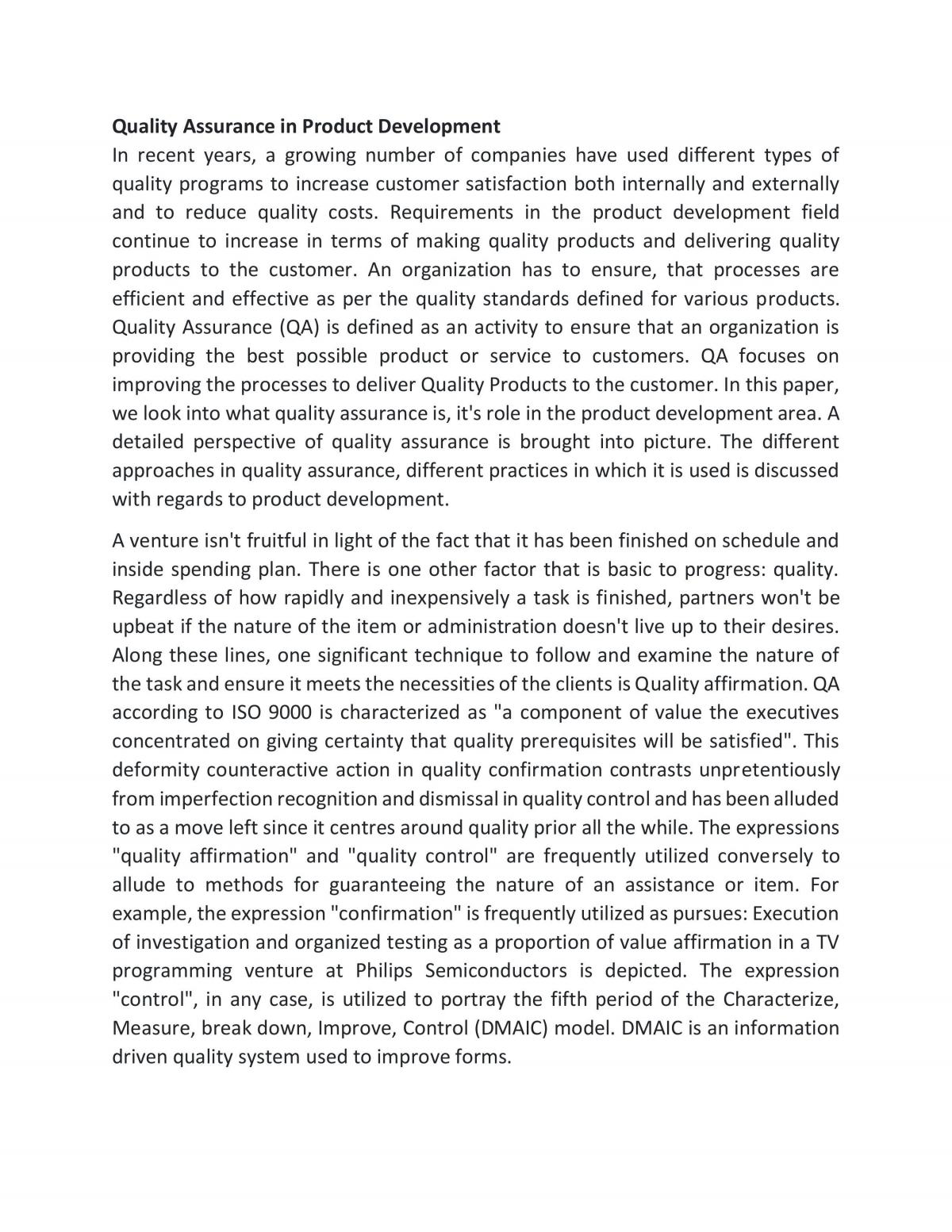 Quality Assurance in Product Development - Page 1