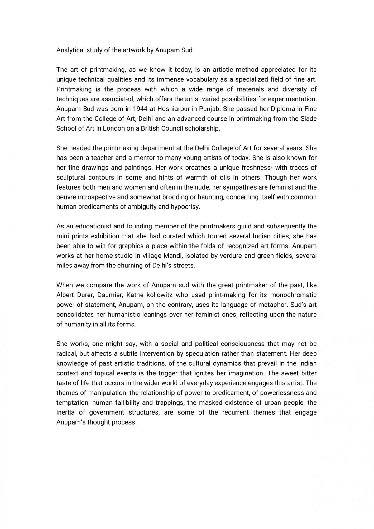 Analytical study of the artwork by Anupam Sud - Page 1