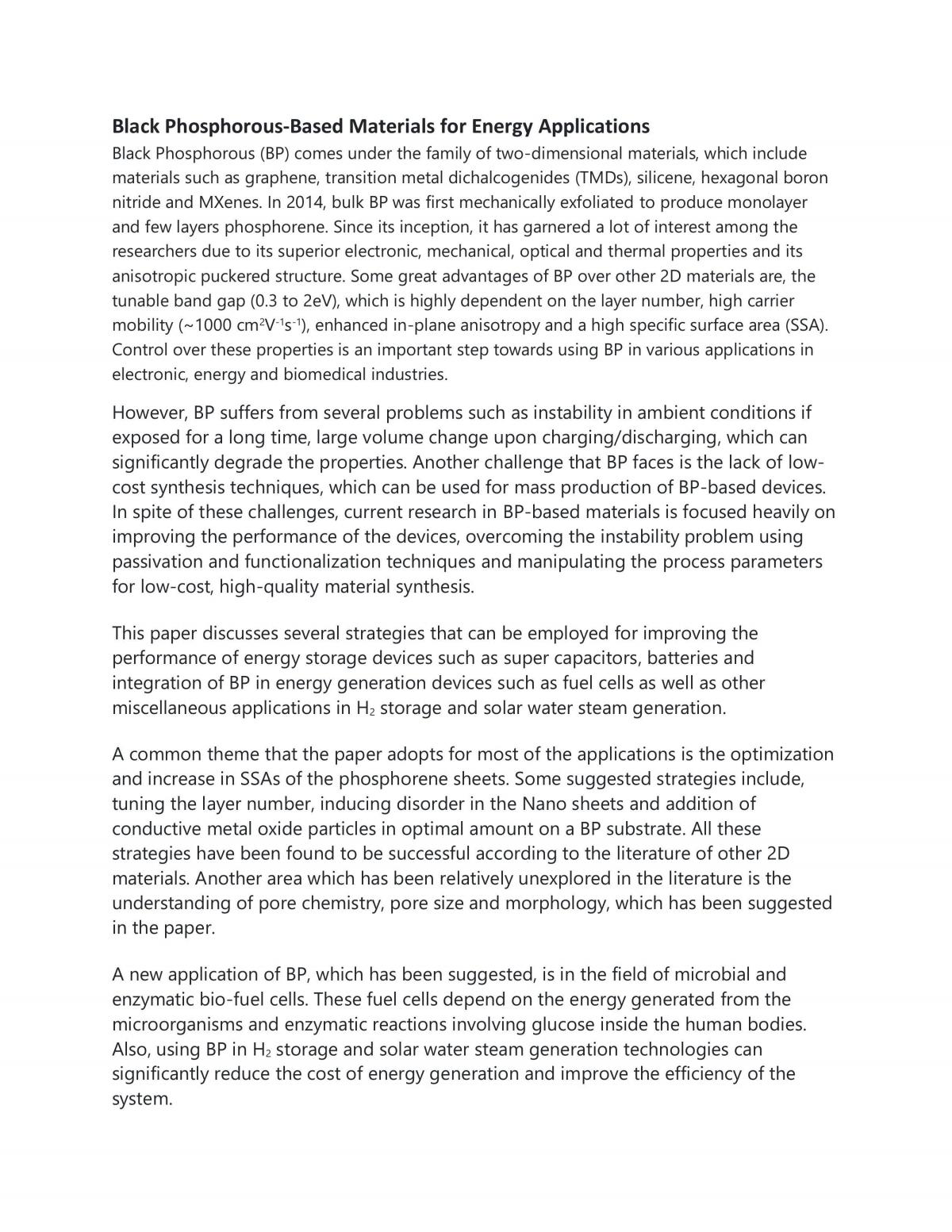 Black Phosphorous Based Materials for Energy Applications - Page 1