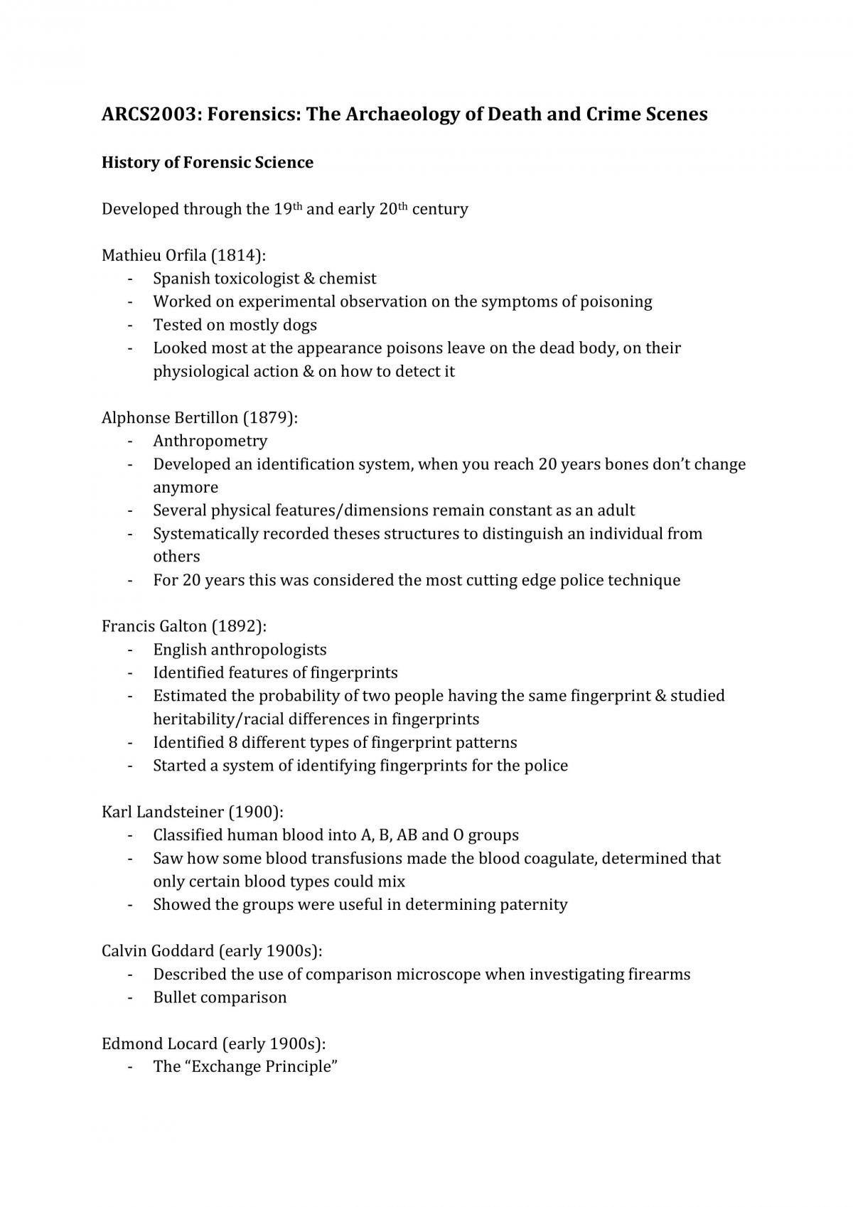 Study Notes from ARCS2003: Forensics: The Archaeology of Death and Crime Scenes - Page 1