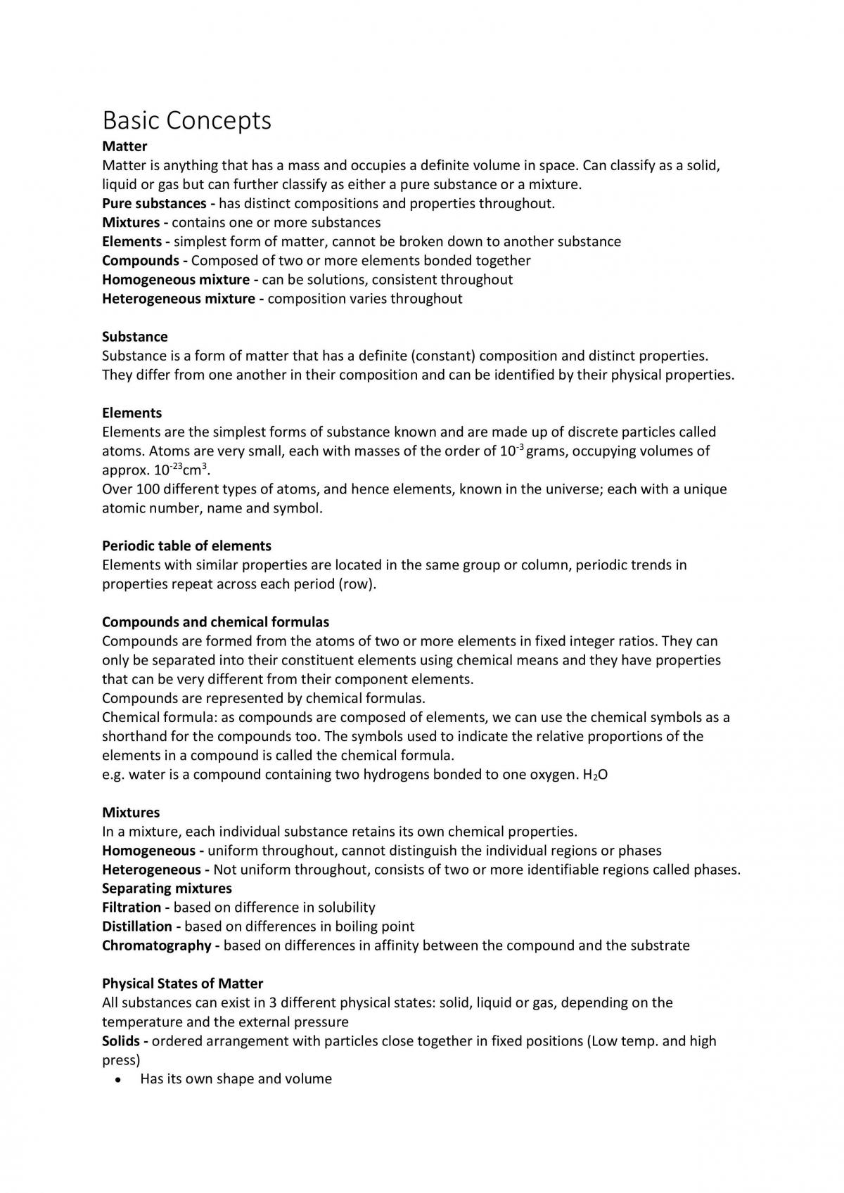 Chemistry Module 1 Study Notes | 1021SCG - Chemistry 1A - Griffith | Thinkswap