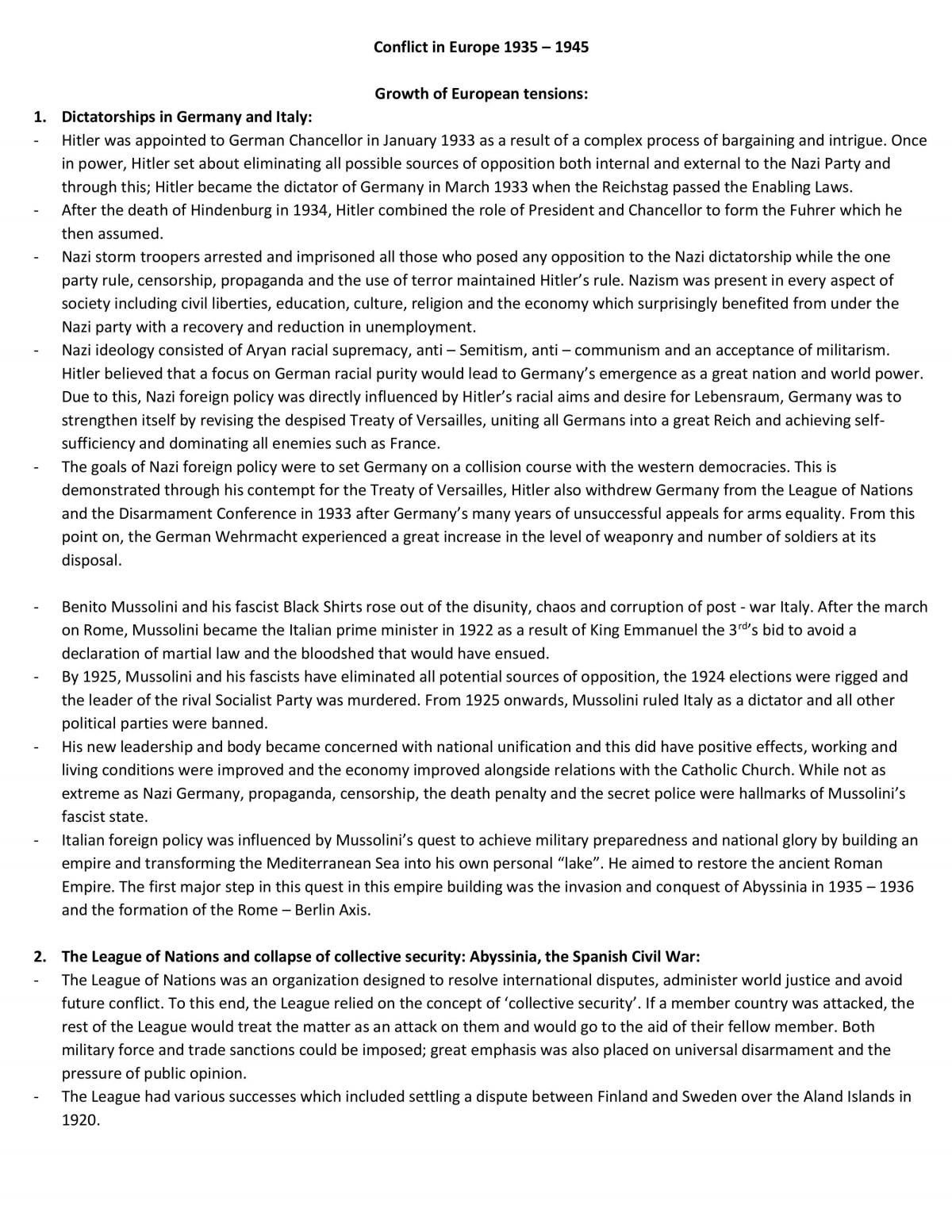 Conflict in Europe Complete Study Notes - Page 1