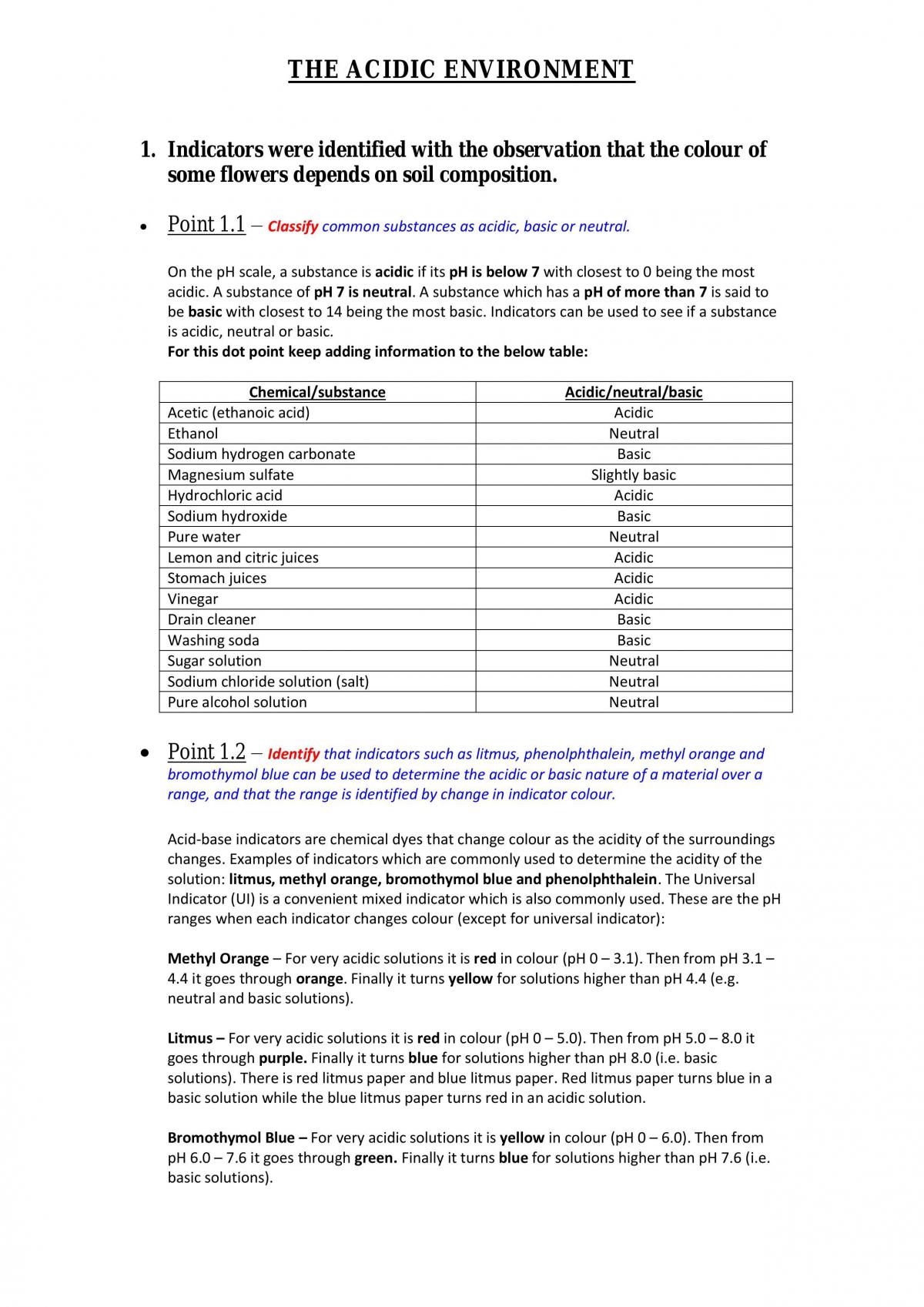 Acidic Environment Notes - Page 1