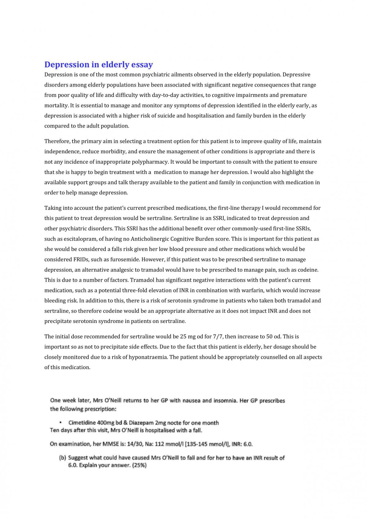 Depression in elderly case study essay  - Page 1