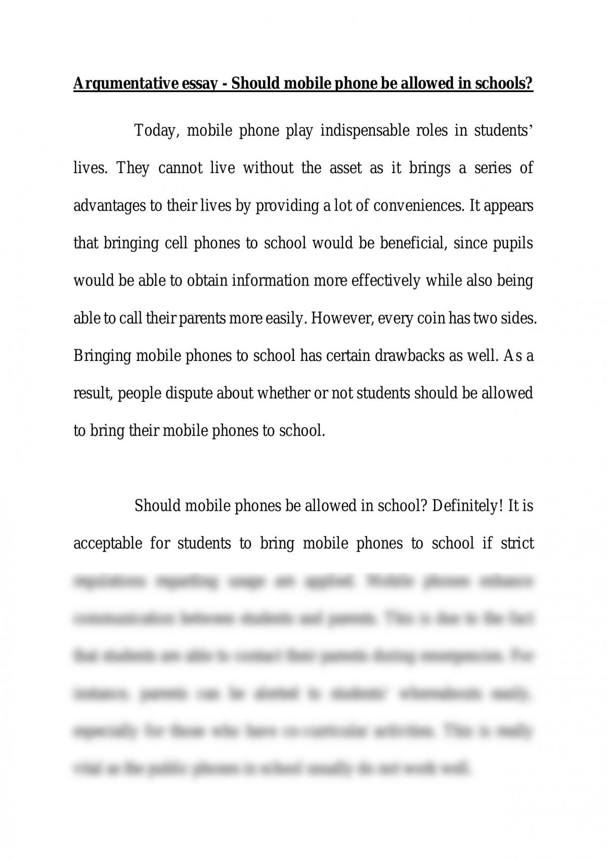 should students be allowed to use cellphones in school essay