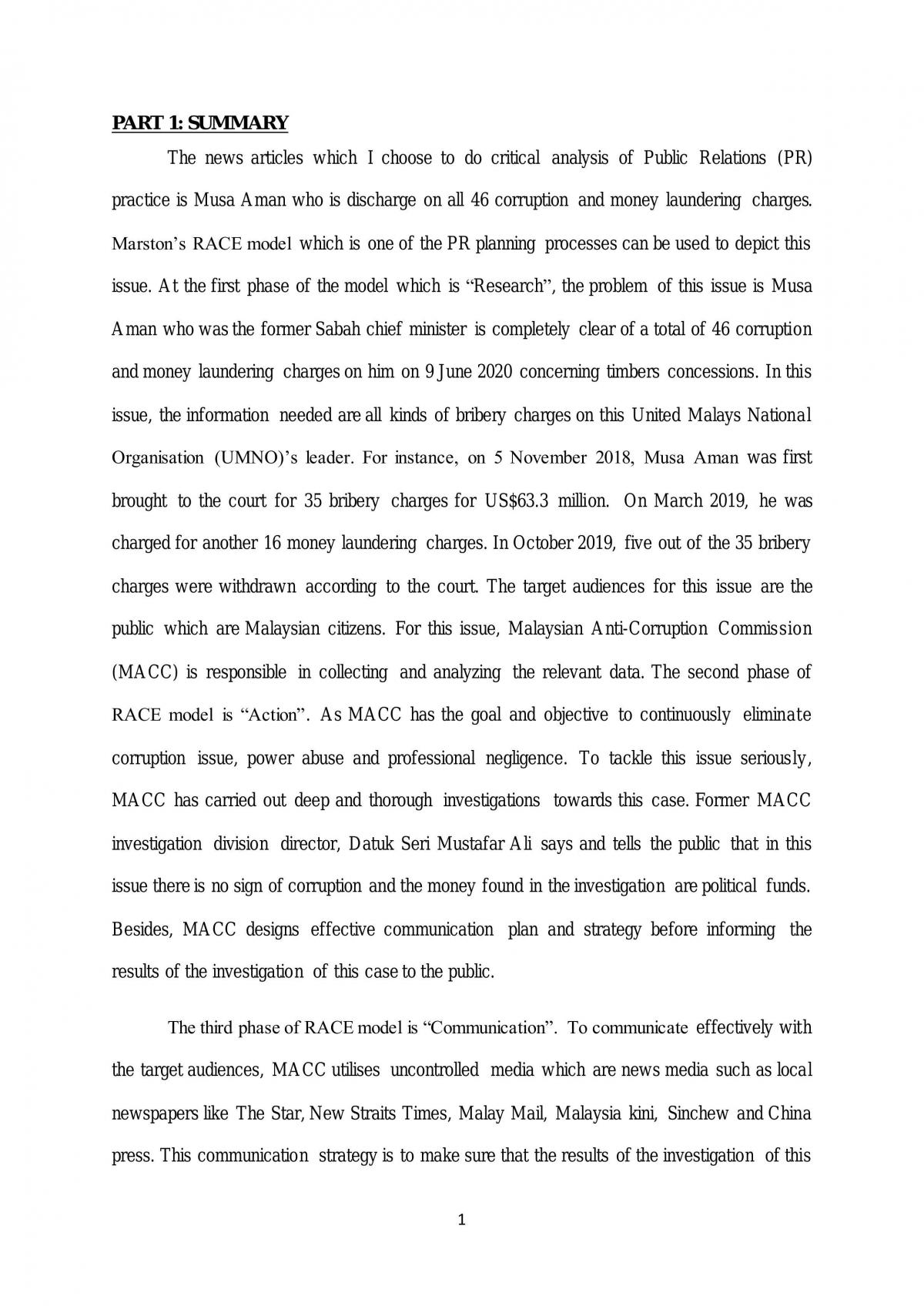 Critical Analysis of PR Practice - Page 1