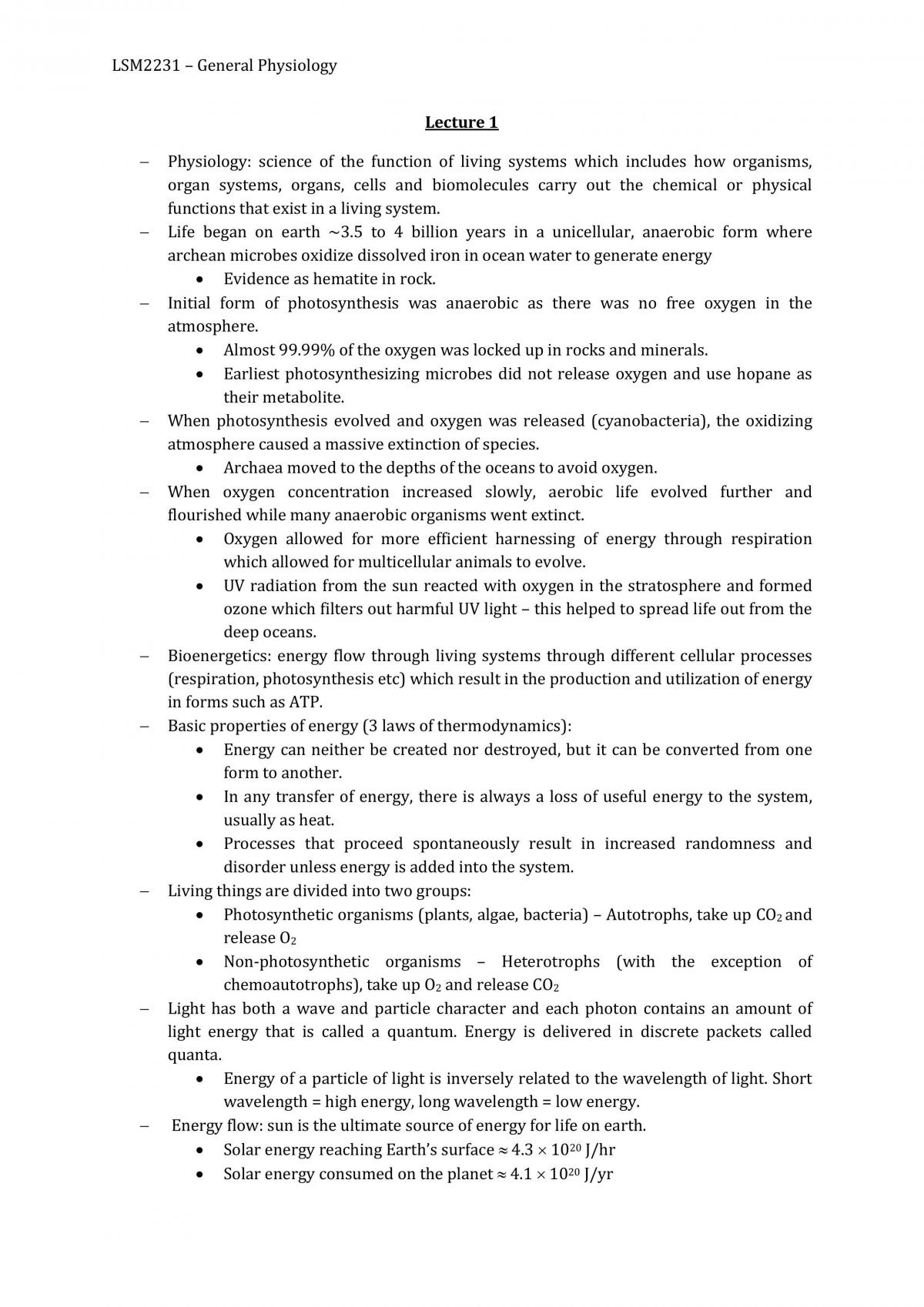 LSM2101 Study Notes for General Physiology (Plants - Page 1