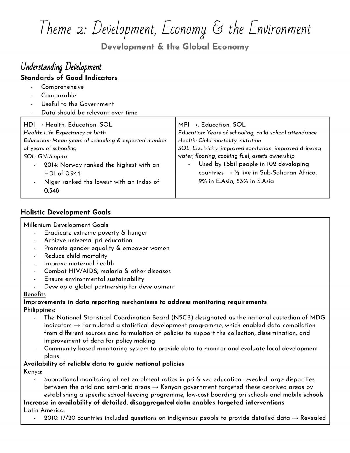 H2 Geography Theme 2 Notes - Page 1