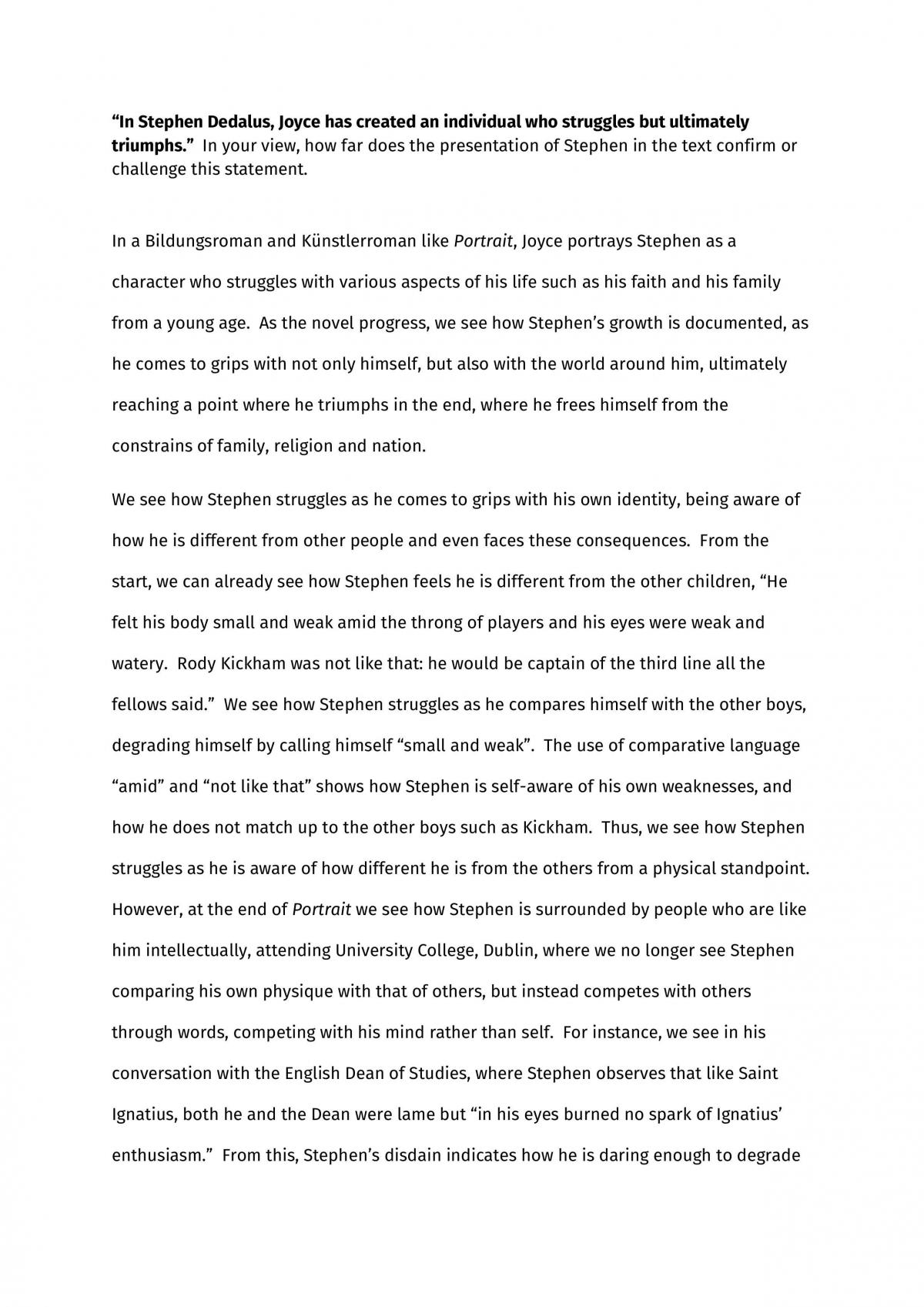 In your view, how far does the presentation of Stephen in the text confirm or  challenge this statement - Page 1