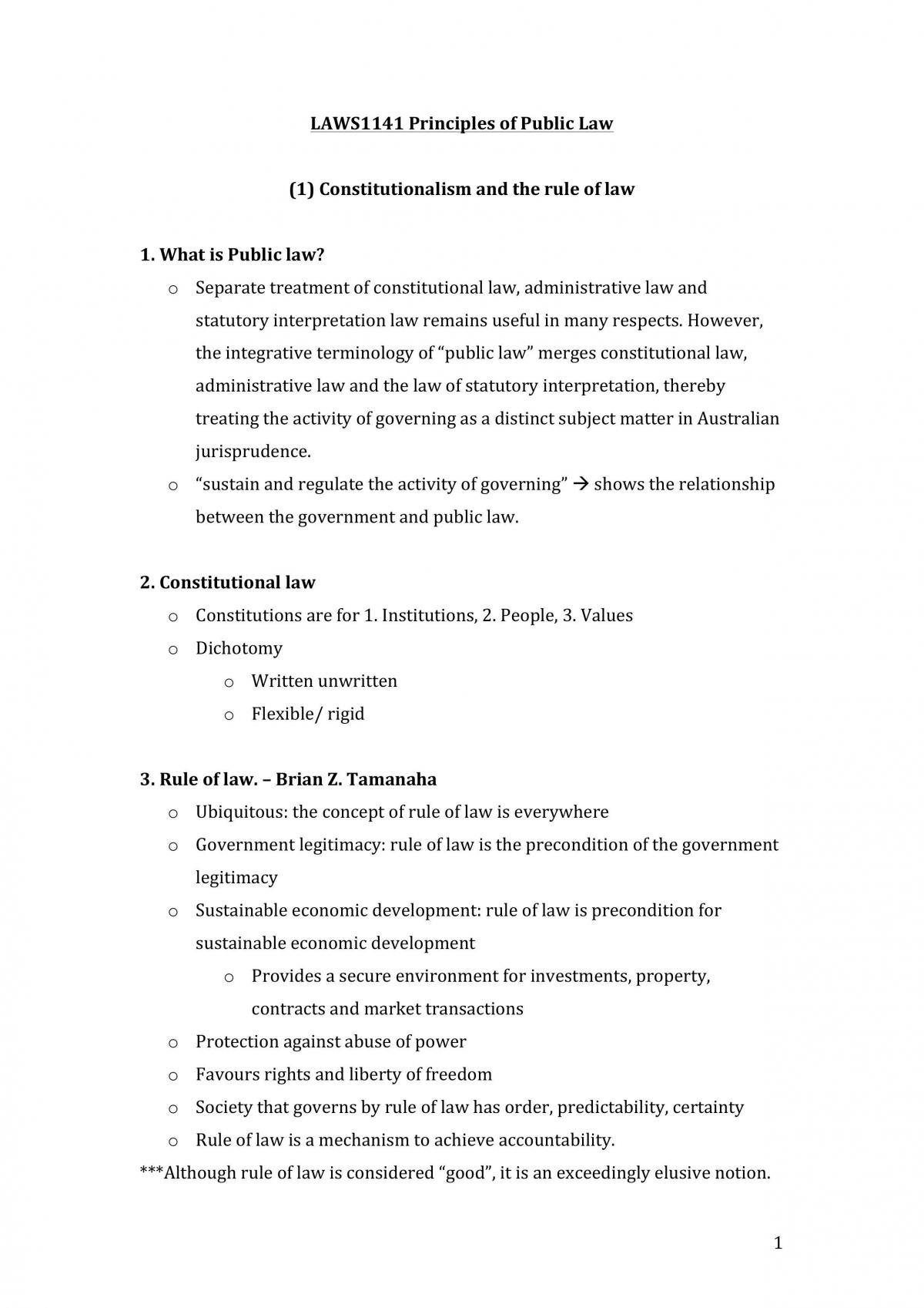 Public Law Full Study Notes  - Page 1