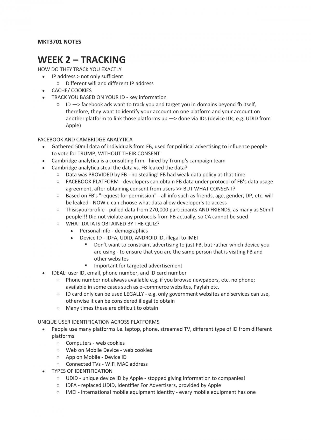 Set of notes done for the finals revision for MKT3701 - Page 1