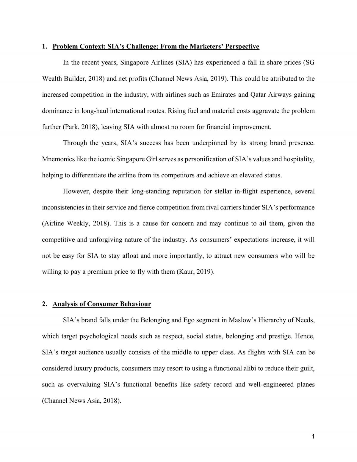 Singapore Airlines Project - Page 1