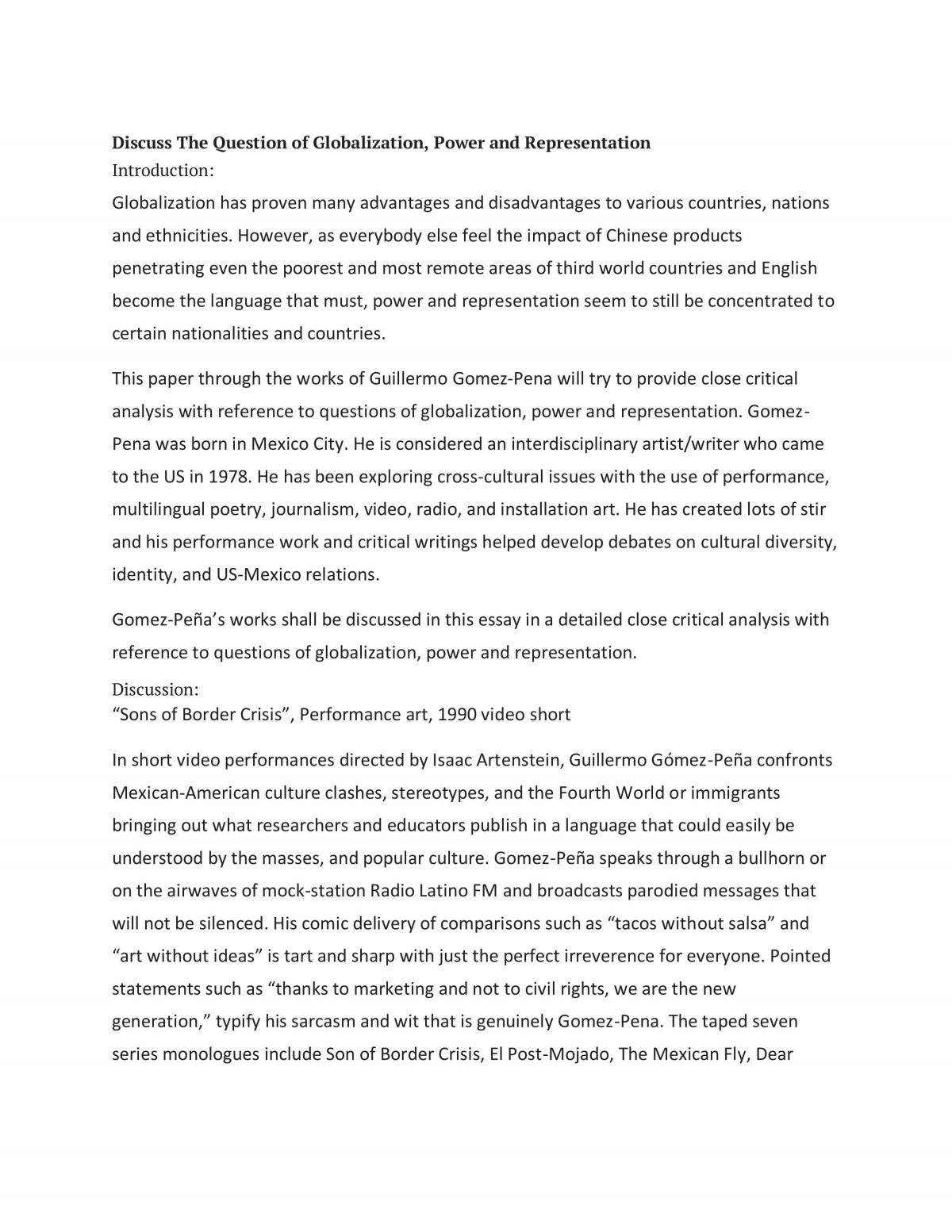The Question of Globalization, Power and Representation  - Page 1