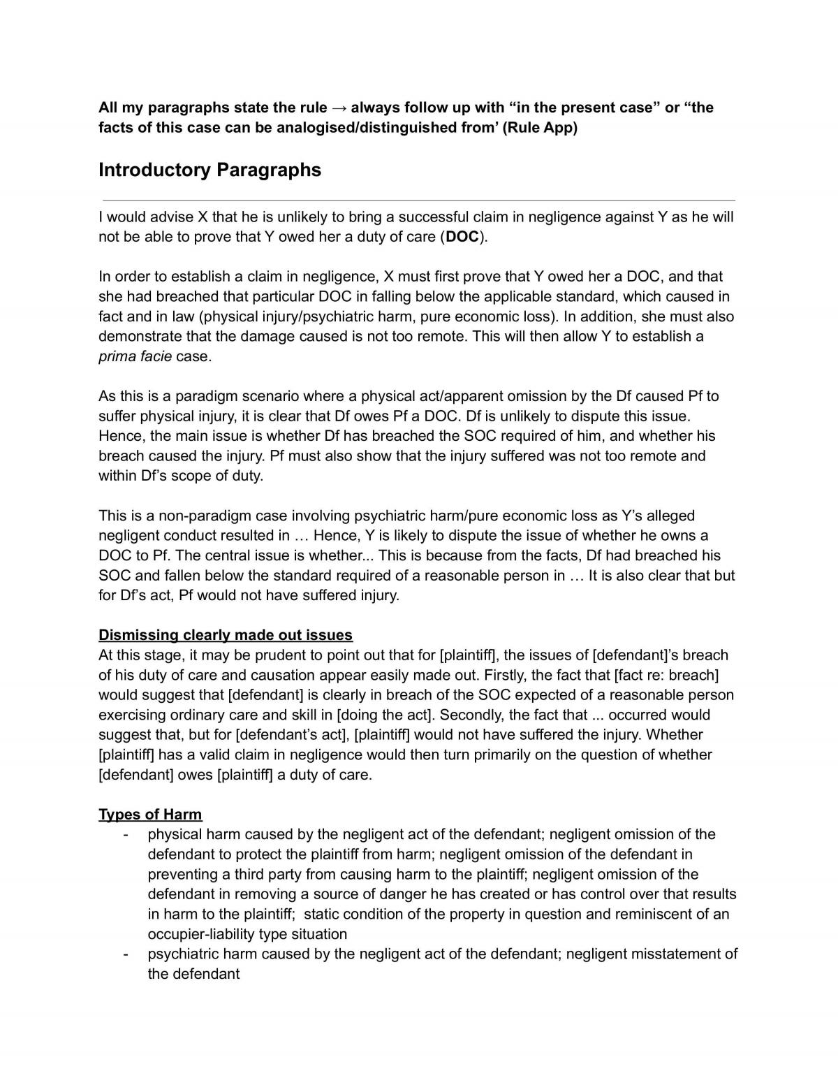 Torts Exam Paragraphs - Page 1