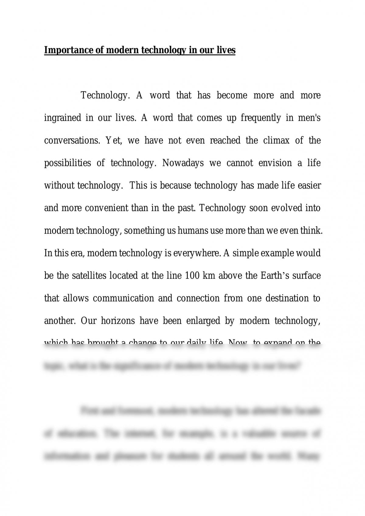 importance of technology in today's world essay