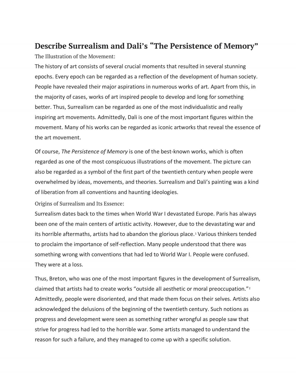 Surrealism and Dali’s “The Persistence of Memory” - Page 1