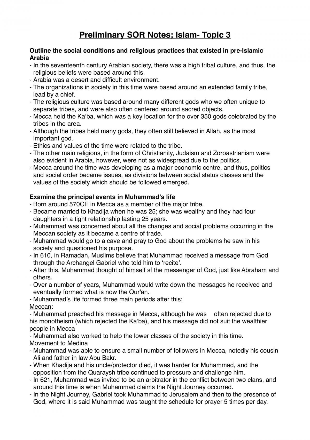 Preliminary SOR Islam Notes - Page 1
