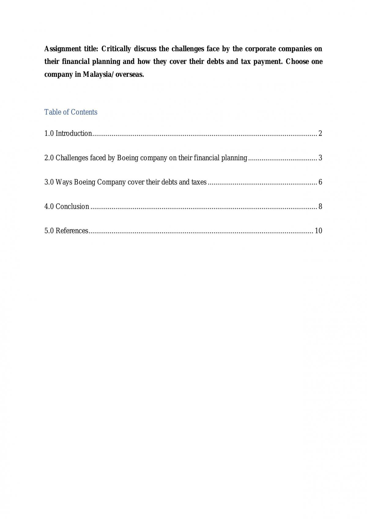 Essay discussing financial planning - Page 1