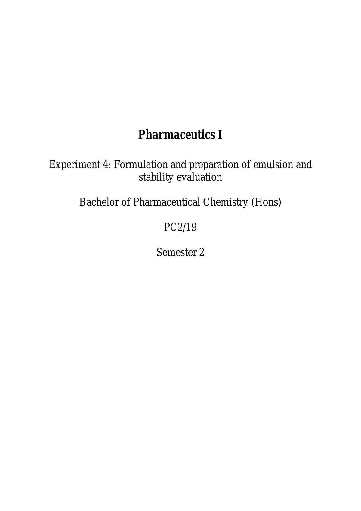 Formulation and preparation of emulsion and stability evaluation - Page 1