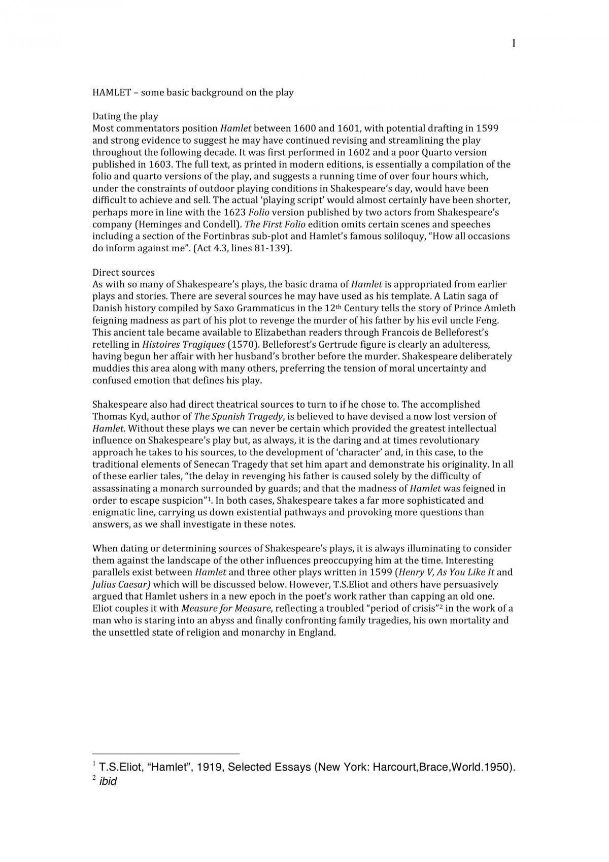 Hamlet Education Notes - Page 1
