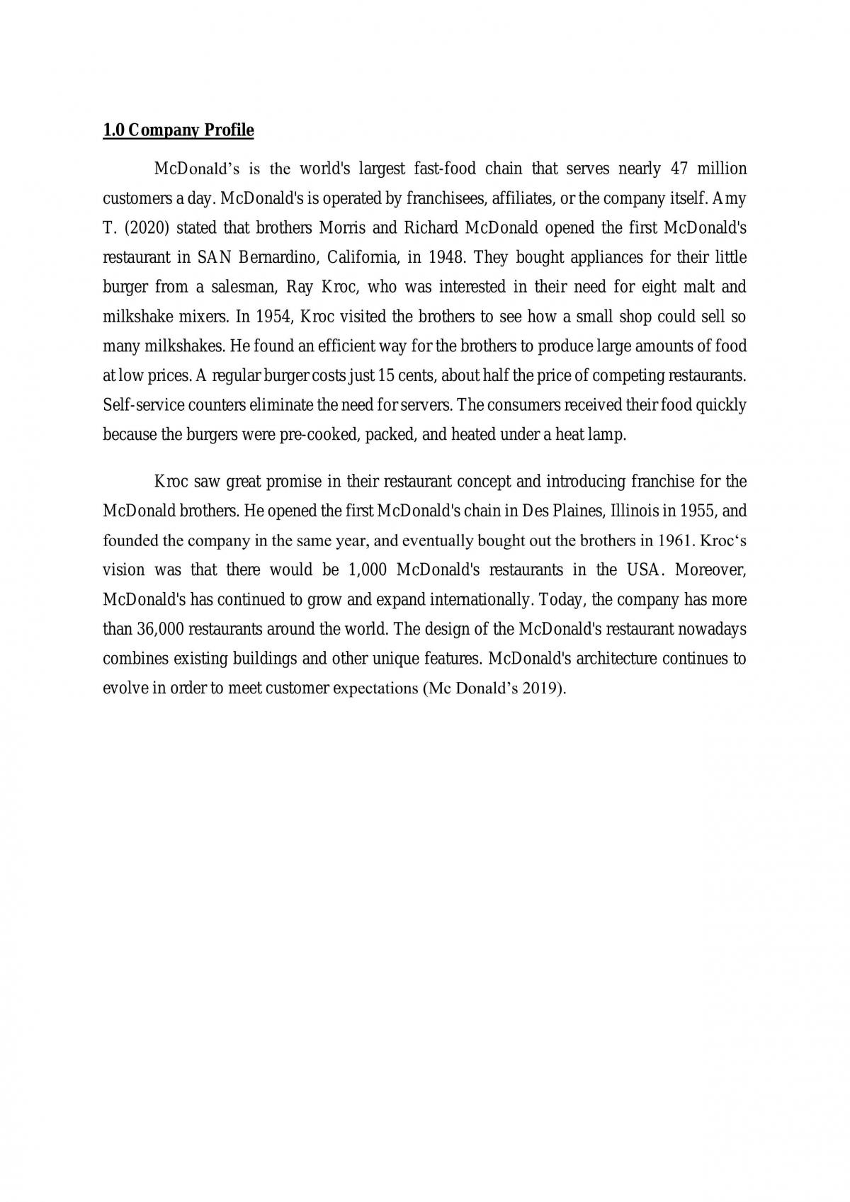 Principles of management- Four management functions of Mcdonald's (Group Assignment)  - Page 1