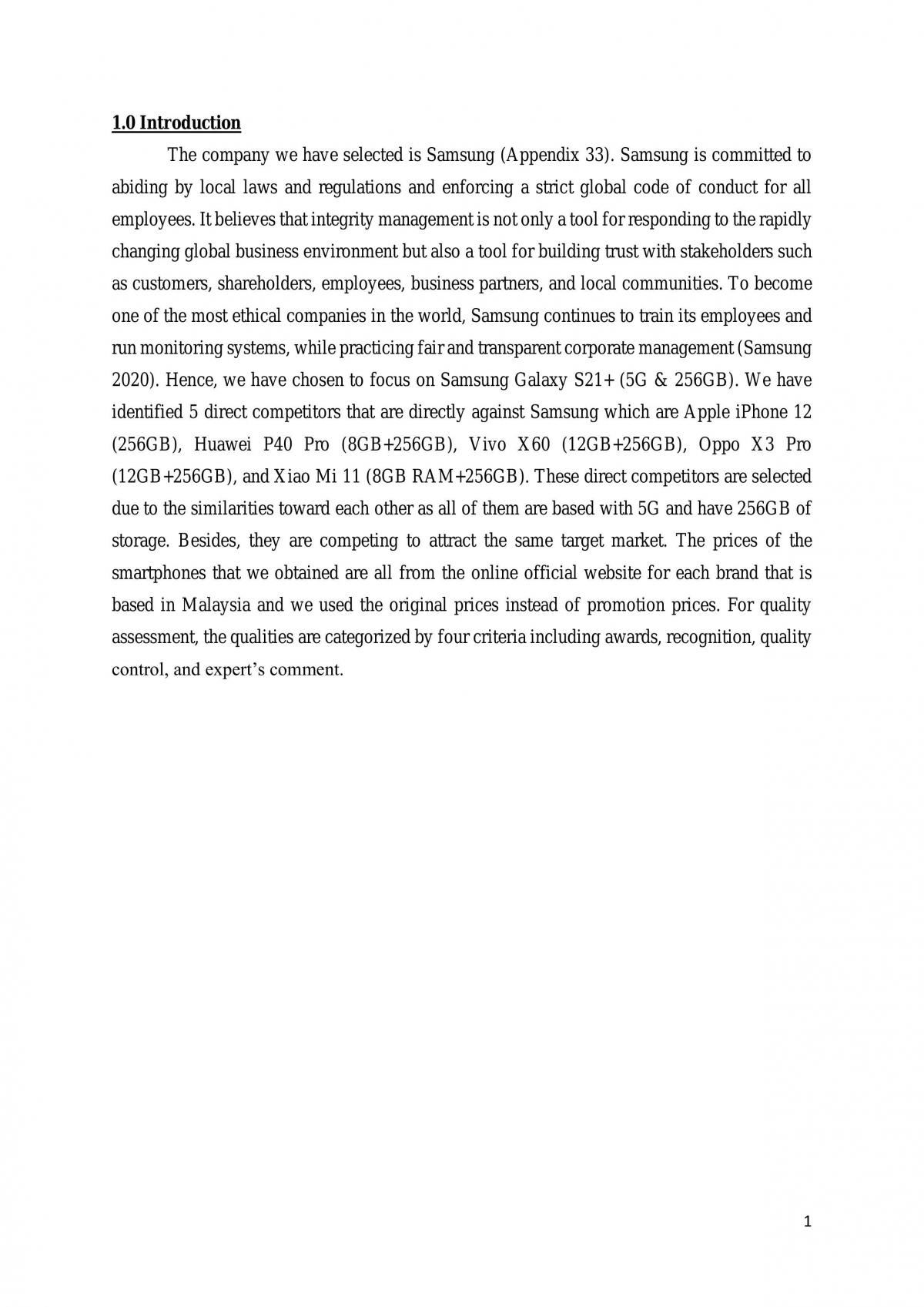 Positioning mapping analysis of Samsung  - Page 1