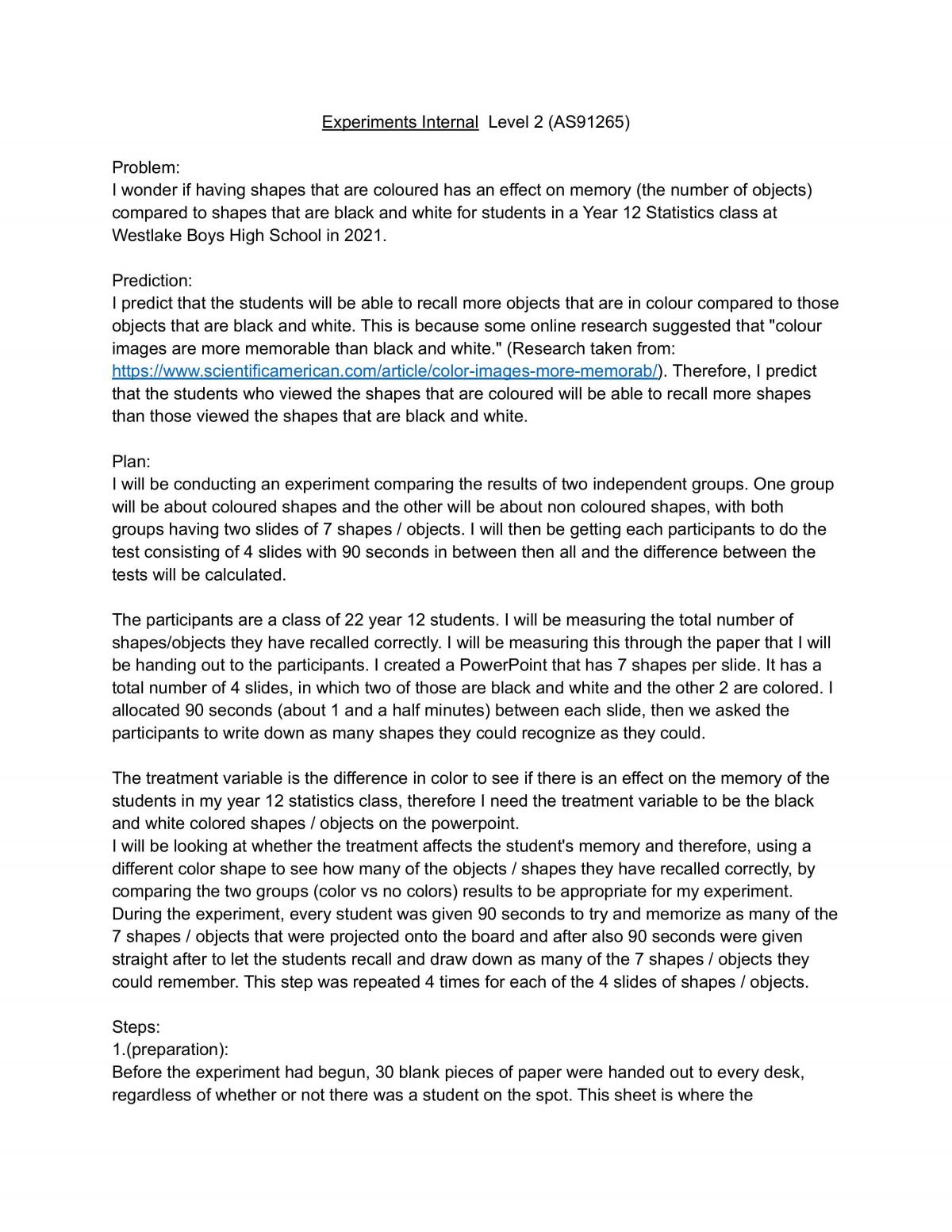 AS91265 (Level 2 Experiments) High Merit Exemplar - Page 1