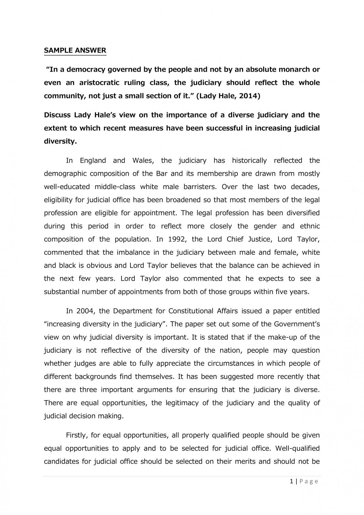 Essay on Judiciary - Page 1
