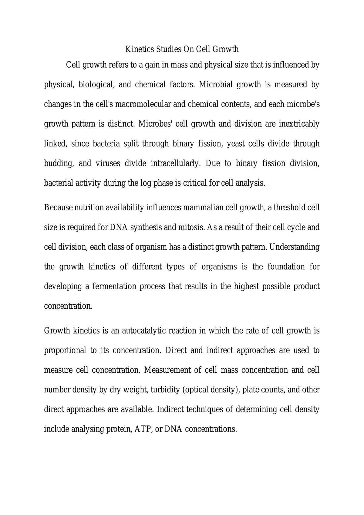 Kinetics Studies On Cell Growth - Page 1